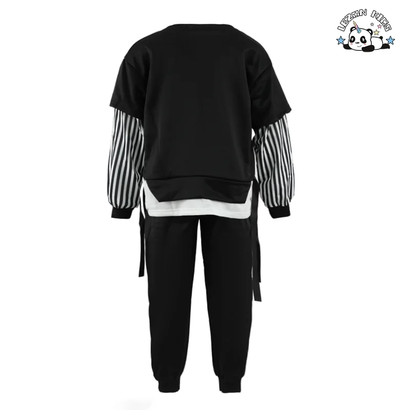 LEZONKIDS - Chegada de Roupas de Meninos com Mangas Listradas Longas e Camisa Oversize Conjuntos de Roupas para Meninos de 6 a 12 Anos